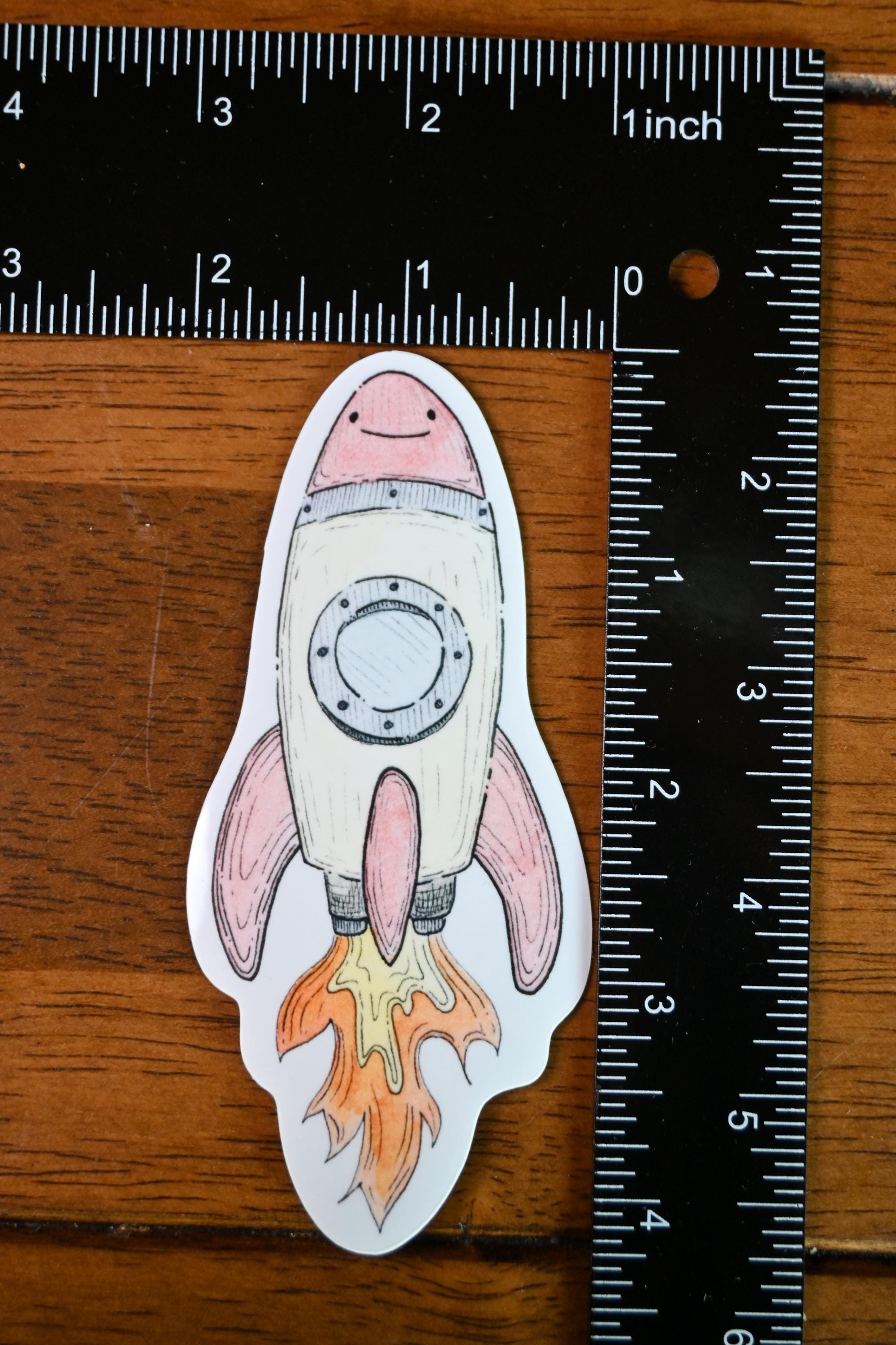 Watercolor Rocket Ship Sticker, Outer Space, Laminated, Durable, Water ...