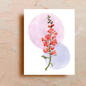 Watercolor Snapdragon Card, Whimsical Greeting Cards, Art Cards, Funny Card, Hand Drawn, Blank Card, by Samun Arts