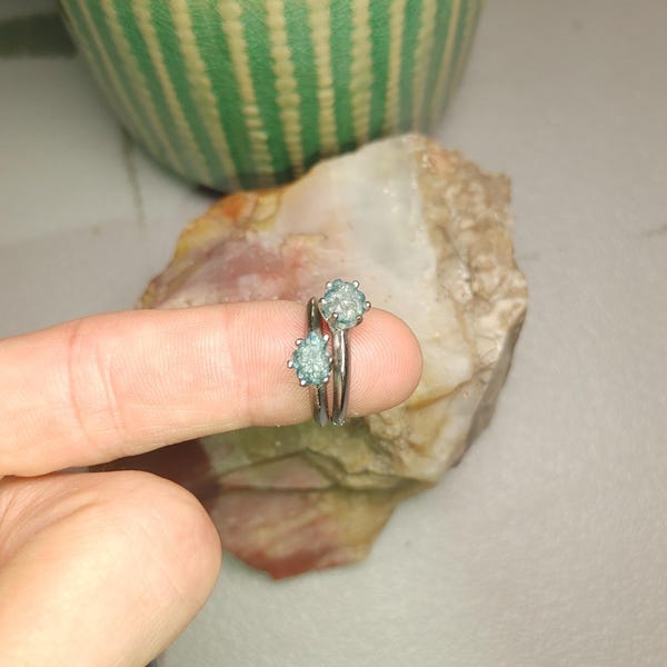 3/4 CARAT Genuine natural rough Blue diamond solitaire ring on adjustable band