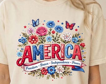 America Flower Shirts, Independence Day shirt, America 250 Years Flag Floral Graphic tshirt