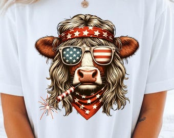 Patriotic Highland Cow 4th of July Shirt - America 250th Anniversary T-Shirt - USA Semiquincentennial 1776-2026 Graphic Tee - Patriotic Moo