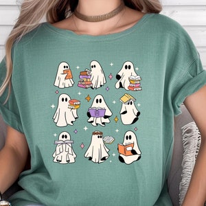 Comfort Colors Ghost Reading Books Shirt: Halloween Book Lover Tee