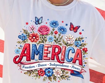 Patriotic America Floral Shirt, USA Independence Day Graphic Tee
