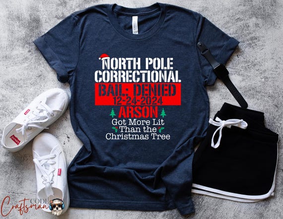 Personalized North Pole Correctional Christmas Shirt - Funny Group Holiday T-Shirt, Custom Holiday Tee (Merry Christmas Black/Navy)
