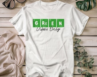 Green Vibes Only Unisex Heavy Cotton Tee with Periodic Table Design - Scientist Nature Lover Gift, Earth Day Shirt, Science Geek Apparel,