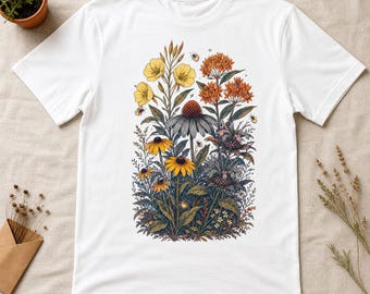 Native Wildflower Shirt, Botanical Night Garden Tee, Native Plant Gardener Gift