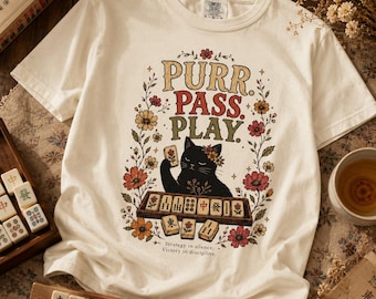 Purr Pass Play cat american mahjong illustration Comfort colors T-shirt | mystical feline