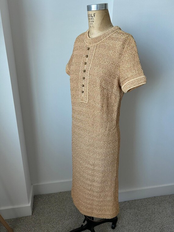 gold dress saks Saks Fifth Ave Vintage Gold Lurex Sheath Sweater Dress size XS