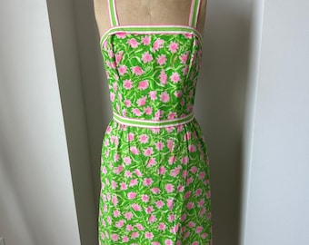Vestido veraniego vintage rosa y verde lima de Liza by Lilly Pulitzer, talla 9-10
