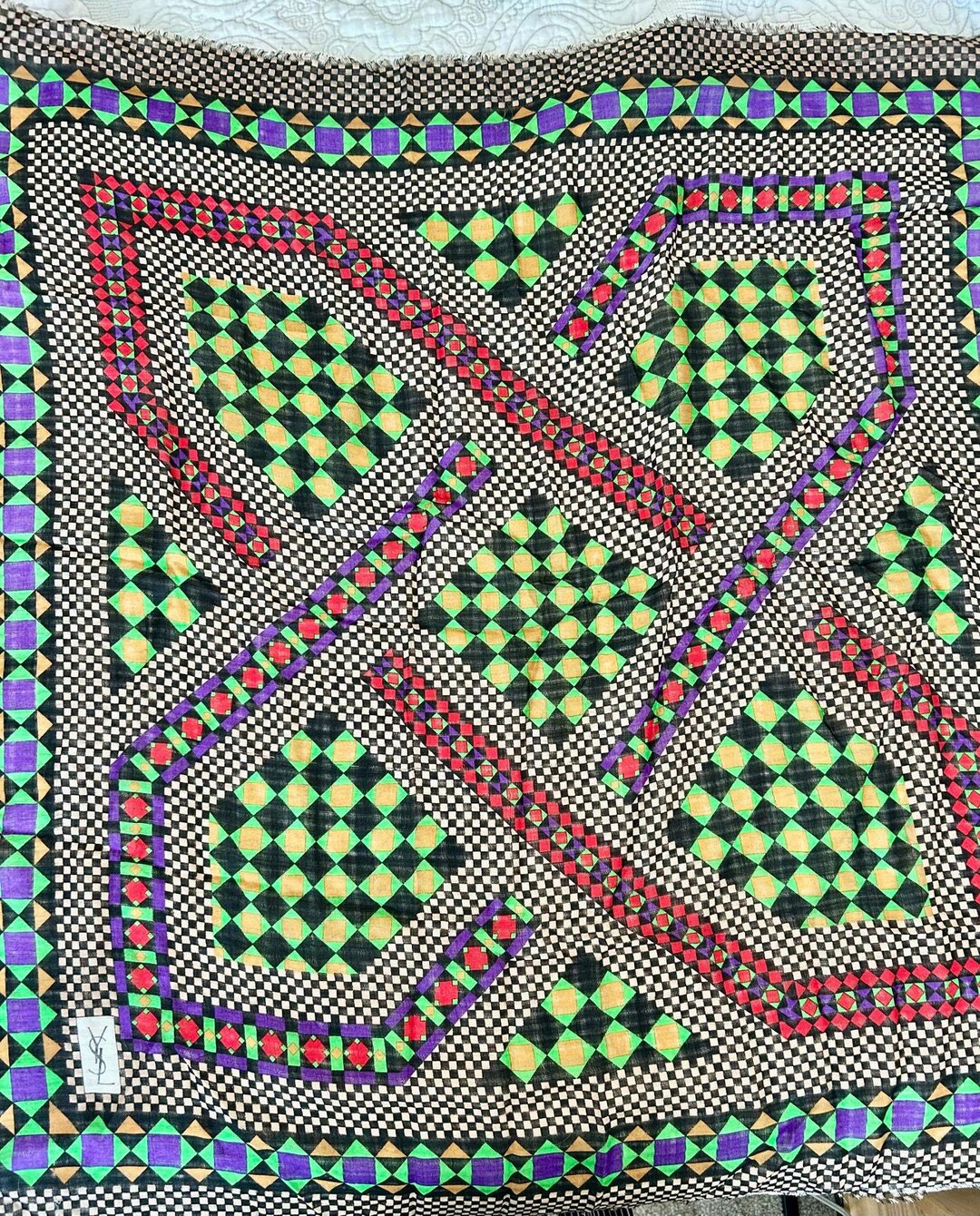 Ysl Geometry Pattern YSL Foulard Paris Vintage Fine Wool Geometric Scarf Shawl 37 X 39 - Etsy