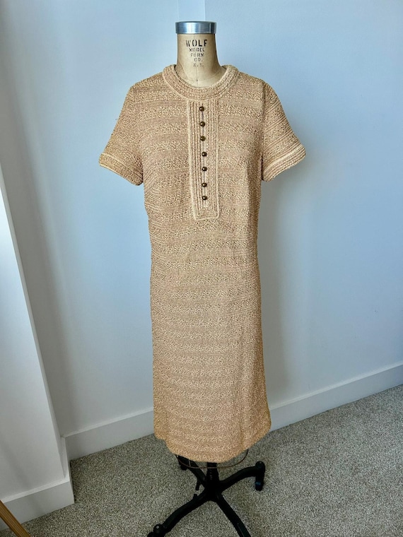 Saks Fifth Ave Vintage Gold Lurex Sheath Sweater Dress size XS