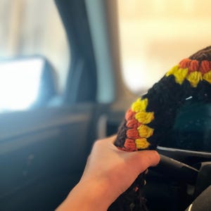 Crochet flower granny square warm steering wheel cover