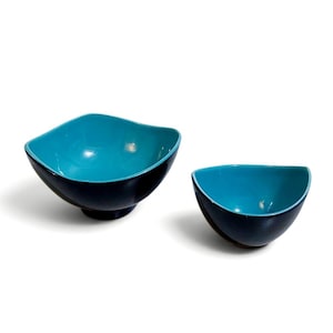 Fratelli Fanciullacci Bitossi Atomic Bowls, Aqua Black MCM Italian Pottery (1950s)