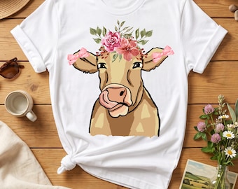 Floral Highland Cow PNG & SVG (Digital Download) , Watercolor Farmhouse Clipart
