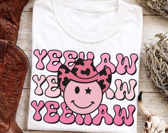 Retro Cowgirl Smiley Face PNG & SVG (Digital Download)