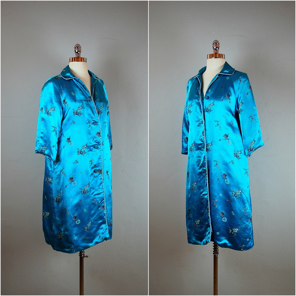 turquoise satin robe