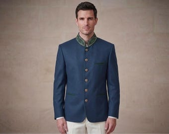German Oktoberfest Blue Wool Coat for Men, Men’s Oktoberfest  Traditional Bavarian Coat, Handmade Bavarian Wedding Jacket Gift for Him