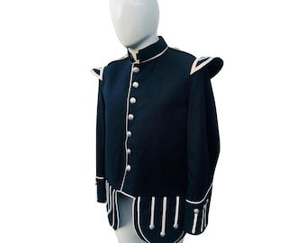 Men's Scottish Military Piper Drummer Doublets Jackets, Bagpiper Marching Parade Jacket, Highland wedding kilts Black Jackets, Husband Gifts