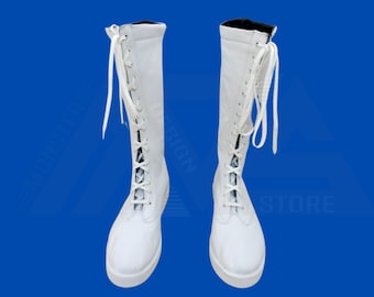 Stivali da wrestling bianchi da uomo e da donna personalizzati, stivali lunghi in pelle di vacchetta, stivali lunghi in pelle personalizzati, stivali da wrestling di tutte le taglie, regali di nozze