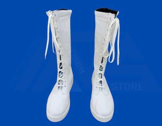 Custom Men Women White Wrestling Boots, Cowhide Long Leather Boots, Customization Long Leather Boot, All Size Wrestling Boots, Wedding Gifts