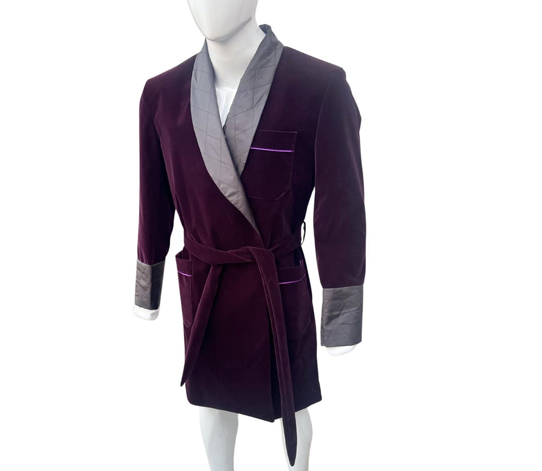 Men Smoking Robe Purple Jacket, Quilted Robe Smoking Velvet Long Dinner ...