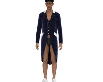 Herren Blauer Samt Steampunk Tailcoat, Viktorianisch inspirierte Samt Gothic Tailcoat Jacke Männer Für und Frauen, Benutzerdefinierter Gothic Mantel, Ehemann Geschenke
