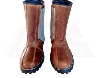 Mandalorian Boots For Men's, Brown Distressed Leather Cosplay Boots, Star Wars Mando Leather Boots, Customized Brown Mandalorian Boots