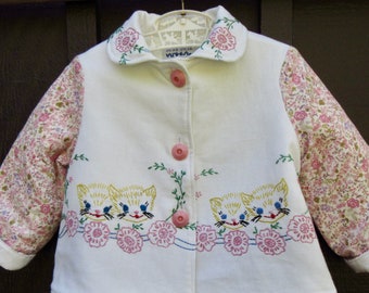 Toddler Girl Jacket Size 3 with Hand Embroidered Kittens