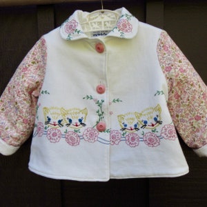 Toddler Girl Jacket Size 3 with Hand Embroidered Kittens