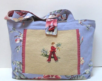 Purse Handbag Tote Bag Vintage Needlepoint Medium