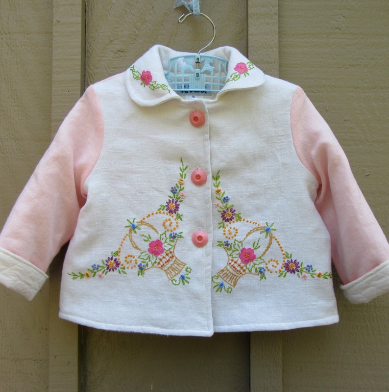 Size 2 Vintage Embroidered Baby Girl Linen Jacket Coat Etsy