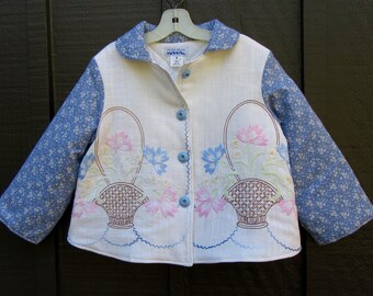 Size 6 Girls Vintage Embroidered Floral Jacket Coat