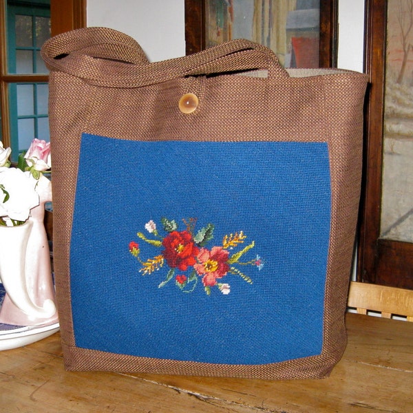 Large Tote Bag Vintage Needlepoint