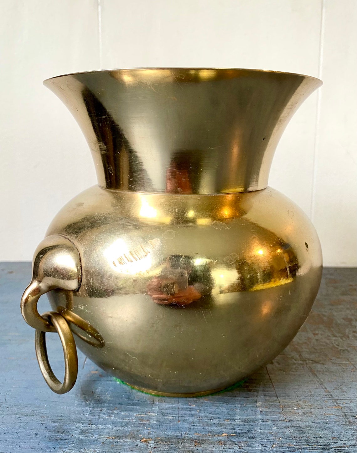 Vintage Brass Urn with Ring Handles Gold Metal Vase Etsy