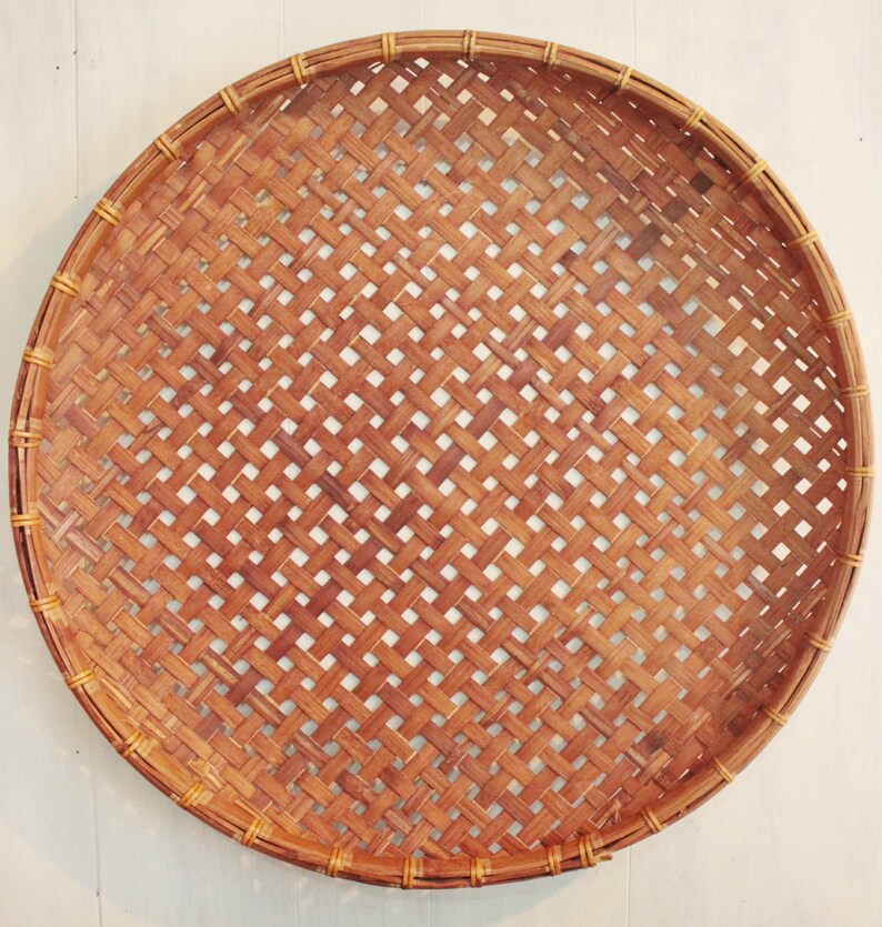 Large round bamboo basket shallow wall basket boho wall Etsy
