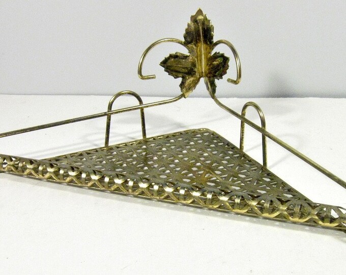 Vintage Brass Corner Shelf Small Metal Mid Century Shelf Etsy