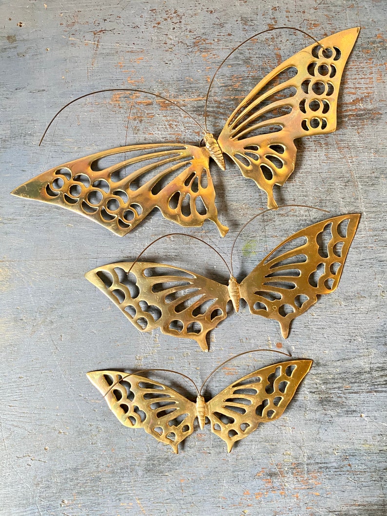 Vintage Brass Butterfly Wall Hangings Metal Wall Decor Etsy