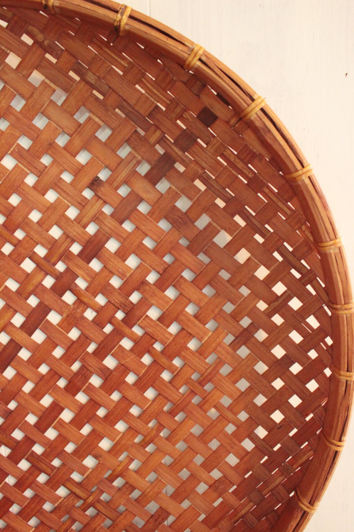 Large round bamboo basket shallow wall basket boho wall Etsy