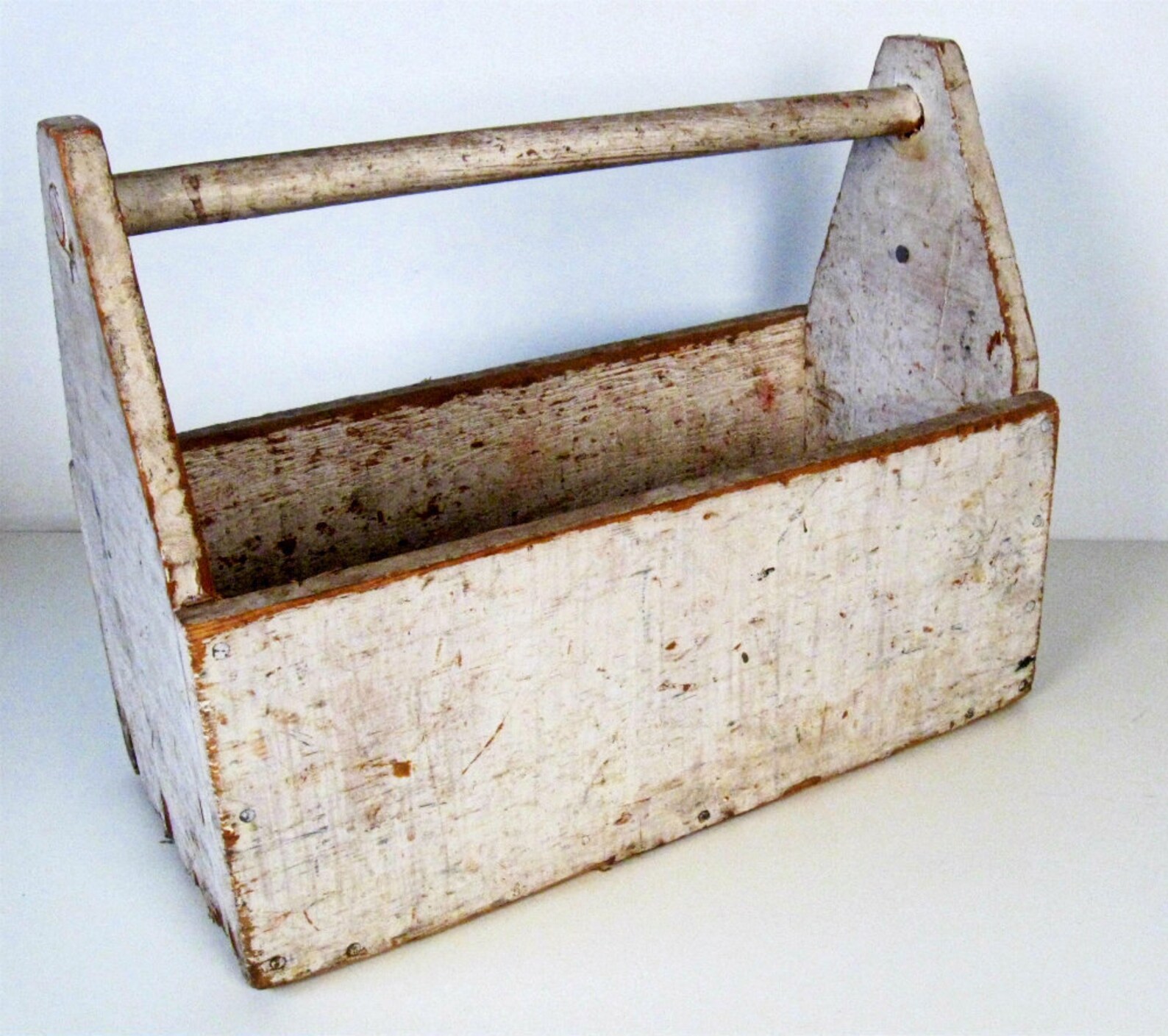 Vintage white wooden tool box tote Etsy