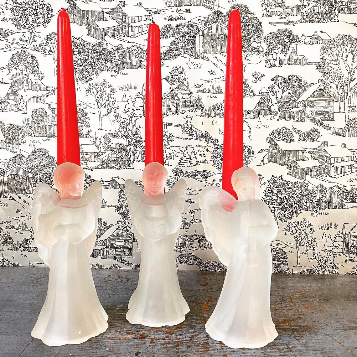 Vintage Glass Angel Candle Holders SET OF 3 Frosted Etsy