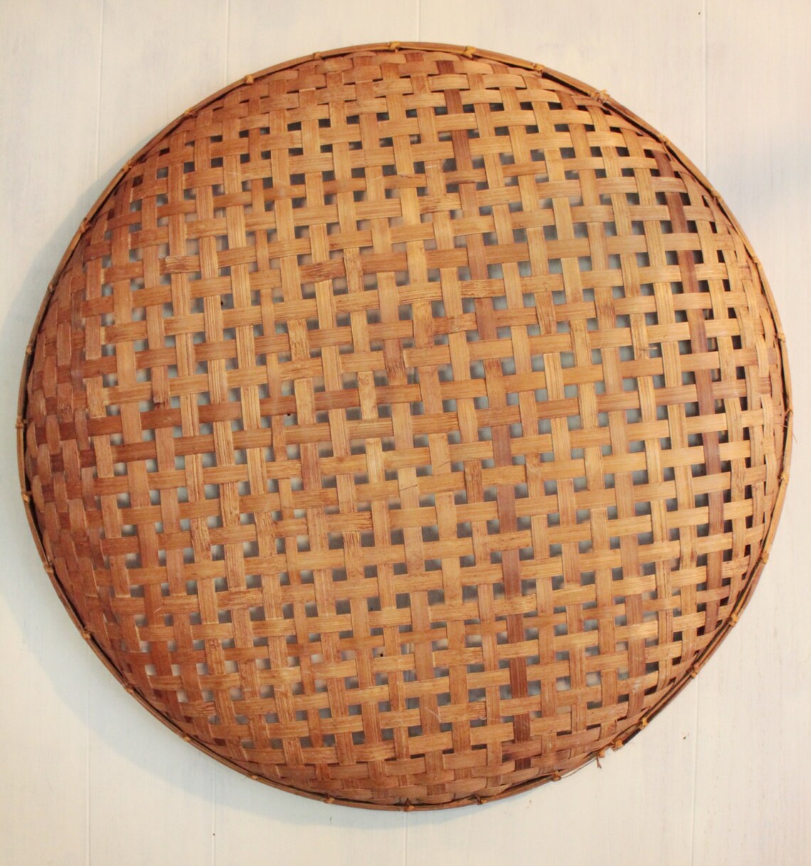 Large round bamboo basket shallow wall basket boho wall Etsy