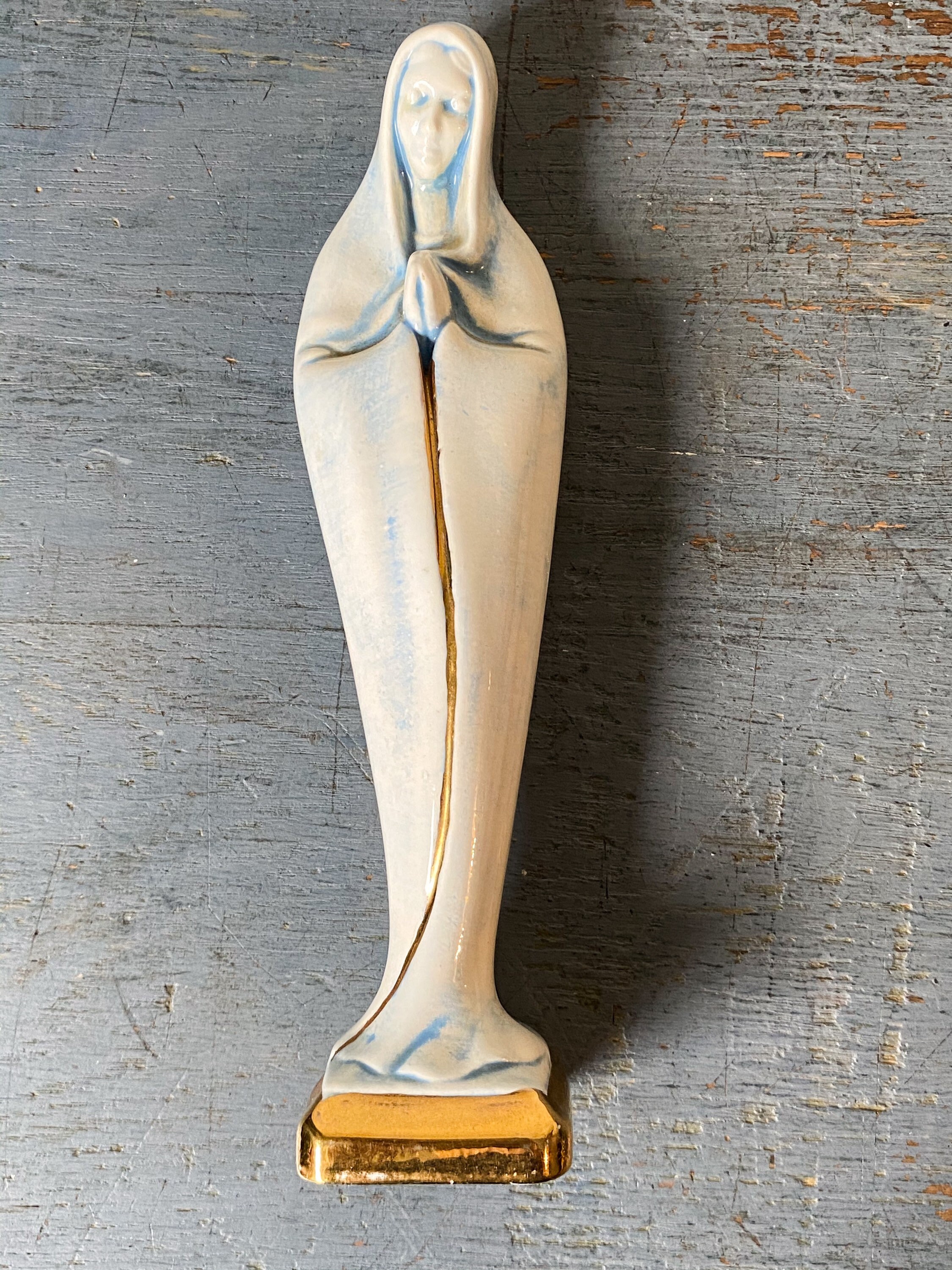 Vintage Ceramic Mary Statue Blue White Praying Madonna Etsy