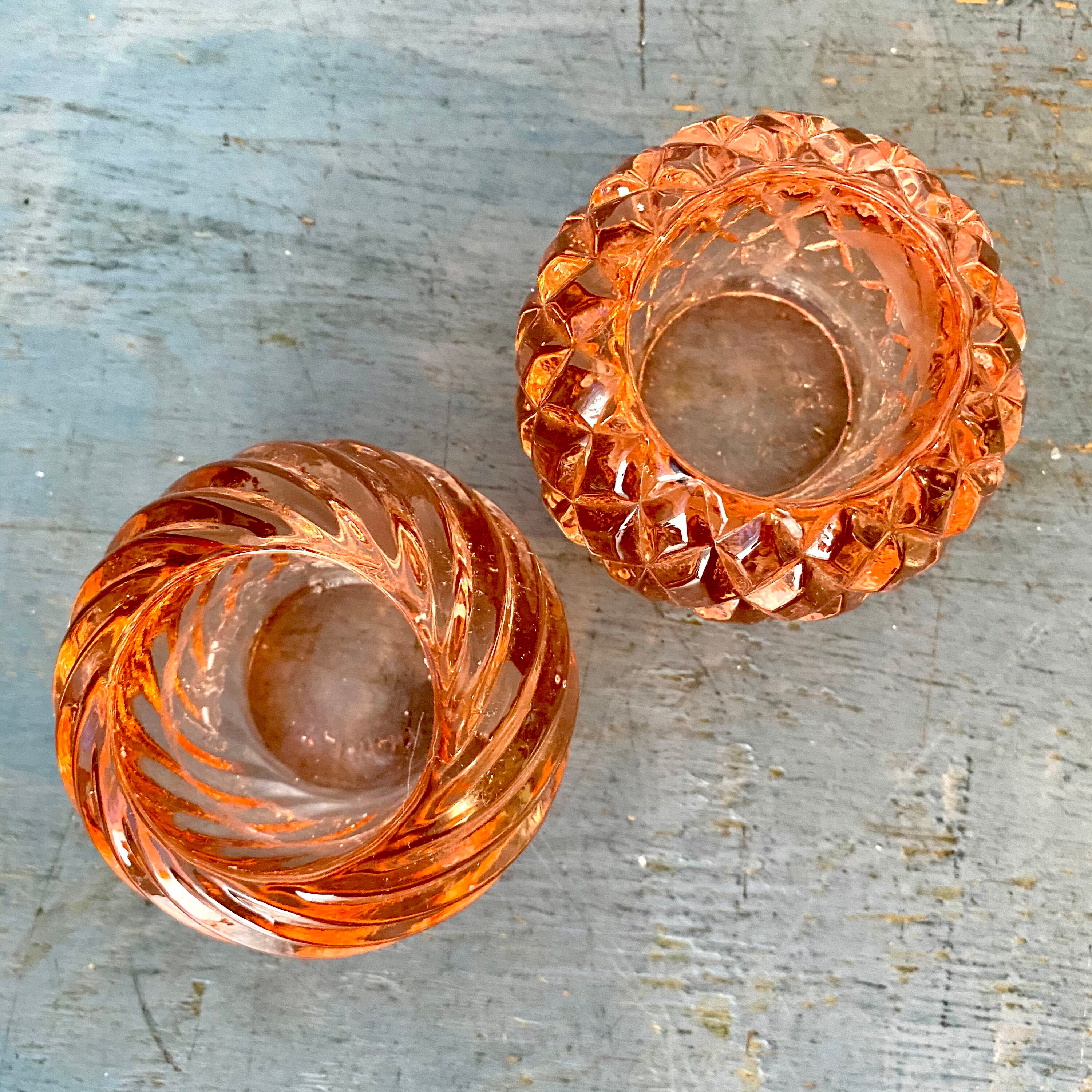 Pink Glass Votive Candle Holders Round Tea Light Cottage Etsy