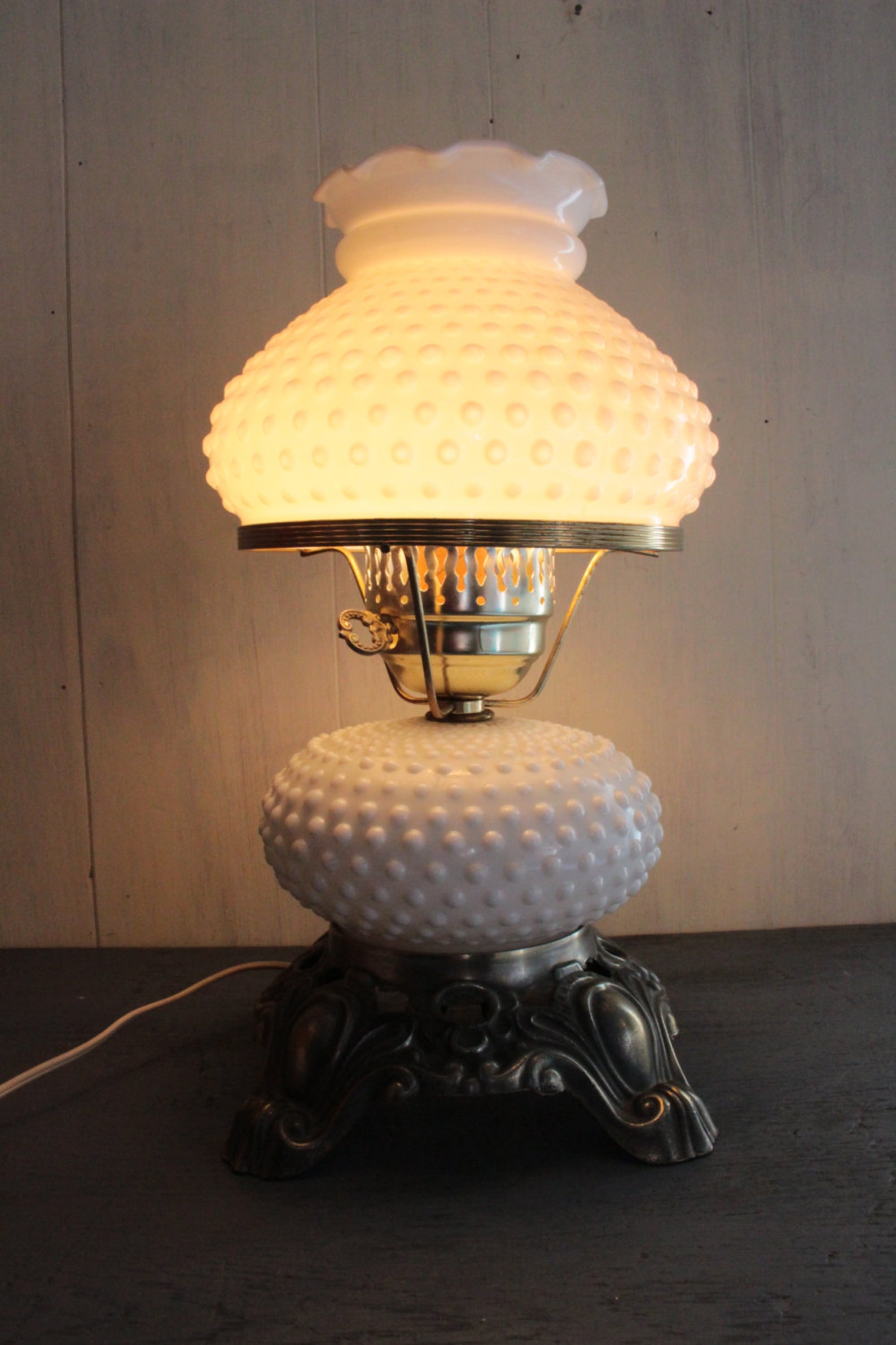Milk glass lamp large fenton hobnail table lamp white Etsy