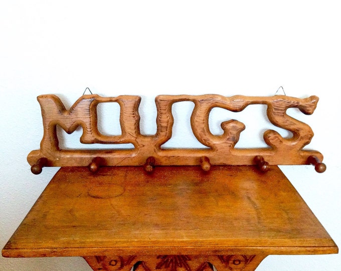 Vintage Mug Rack Wood MUGS Rack With 6 Pegs Etsy