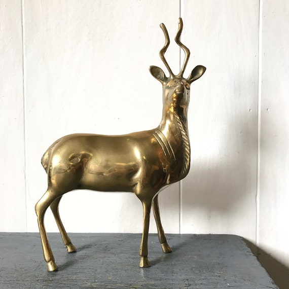 Large Brass Stag Sculpture Vintage Brass Deer Statue Etsy