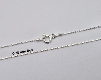 Handmade 925 Sterling Silver 0.70 mm Box Chain Bracelet & Necklace, Thin Square Box Silver Chain with Spring Ring Clasp