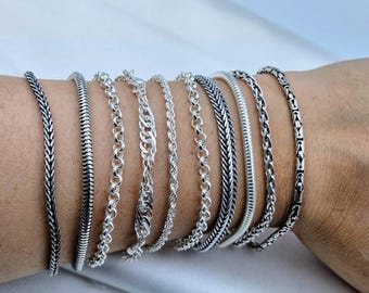 Unisex Silver Bracelet,925 Sterling Silver Link Chain
