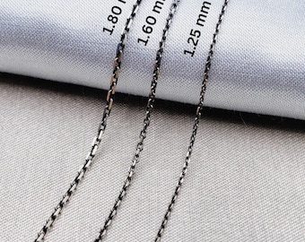 Sterling Silver Black Cable Link Chain: Thin Minimalist Necklace