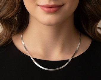 925 Sterling Silver 4.5 mm Flat Herringbone Chain Bracelet & Necklace, Wide Flat Snake Chain for Women Men